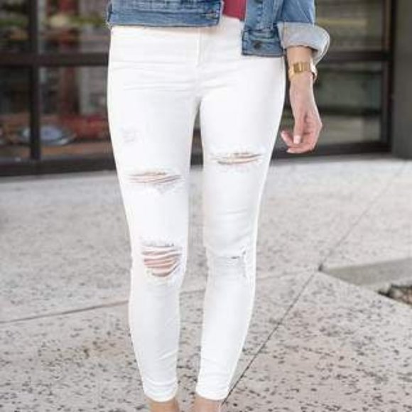 New Grace & Lace Off White Distressed Ankle Length Jeggings (Size 8) - Picture 1 of 6
